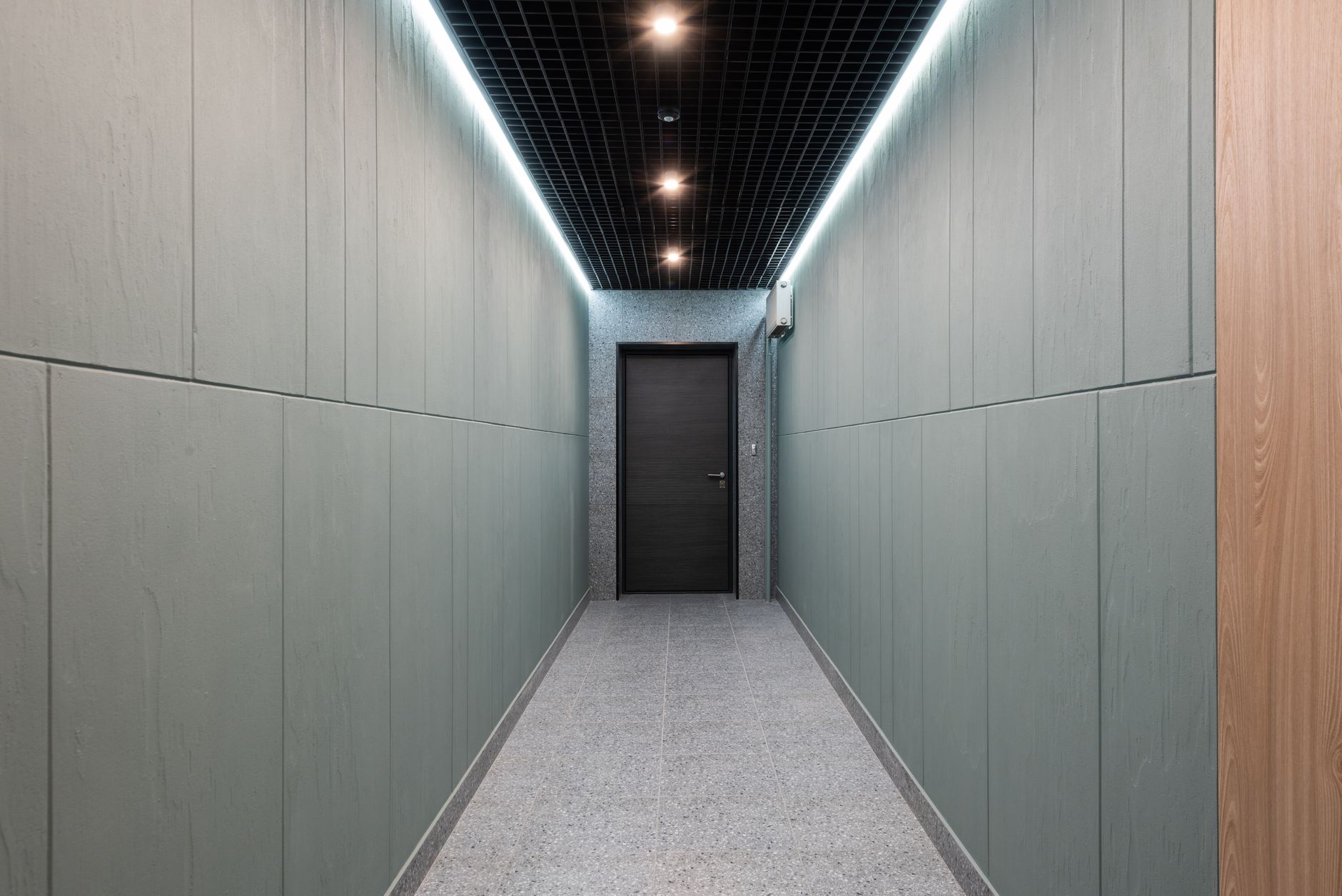 Luminous artificial skylight ceiling panel in contemporary Australian master bathroom
